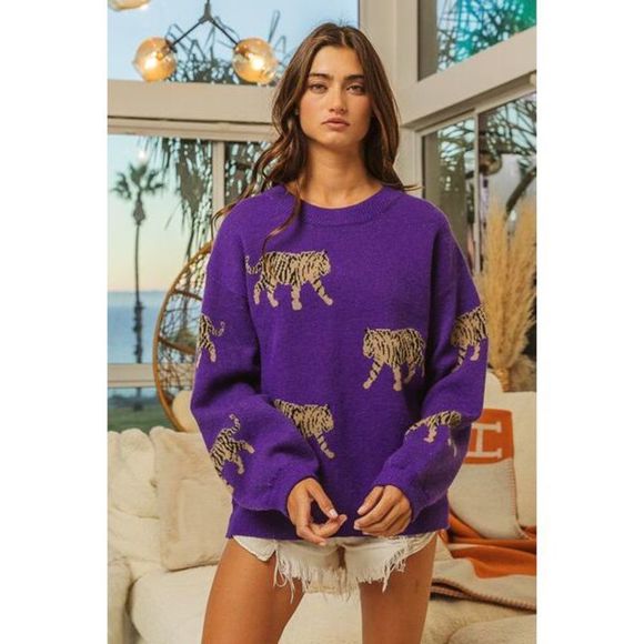 BiBi Tiger Pattern Long Sleeve Sweater - Picture 3 of 8